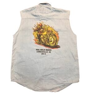 Biker Wear Men Medium Sleeveless Denim Shirt Hog Wild Rodeo 2013 Conesville